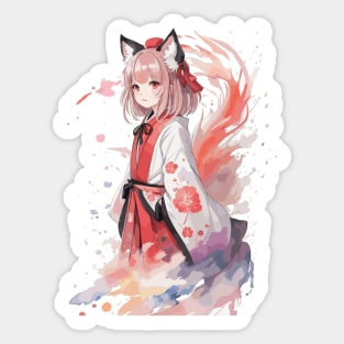 Kawaii girl in Kitsune fox kimono Sticker